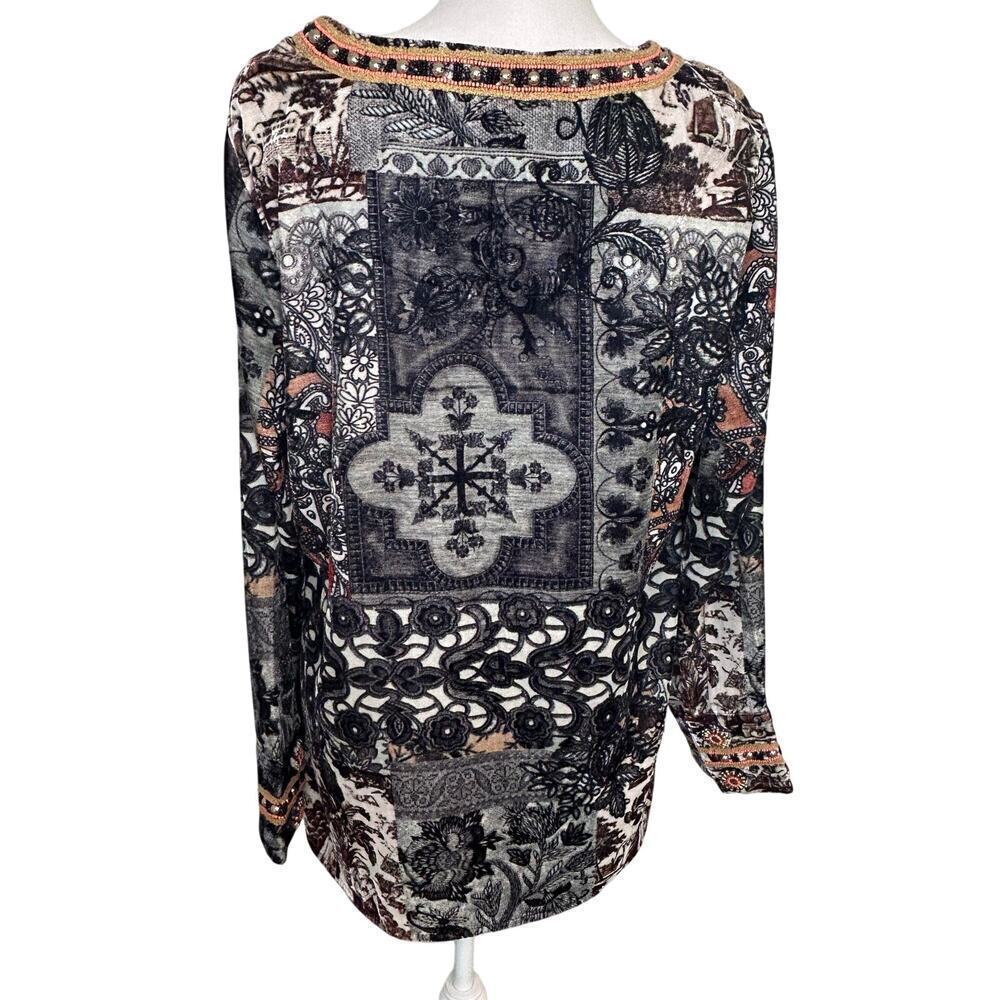 Soft Surroundings Venetian velour beaded paisley tunic blouse size L - Picture 5 of 9